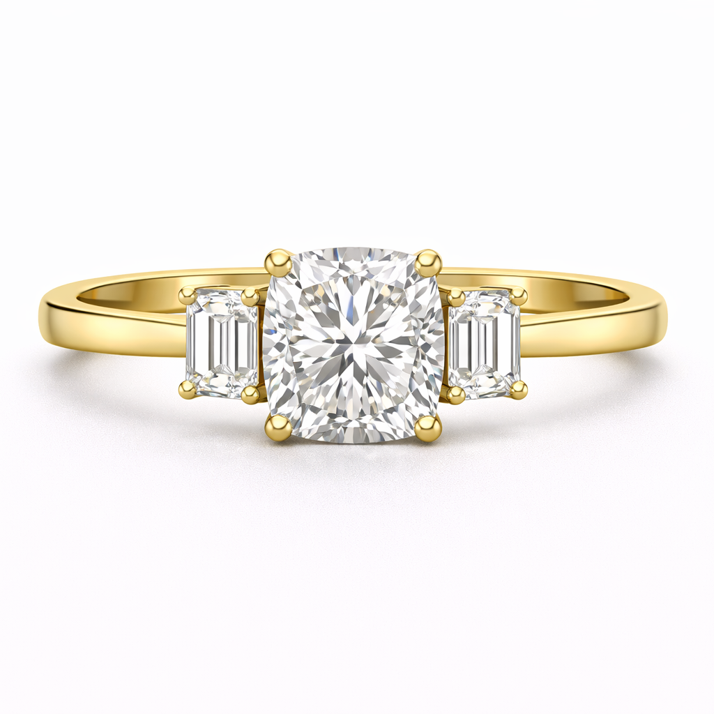 Pierścionek z trio "Grace" ze szmaragdami i poduszką 1,74 ct